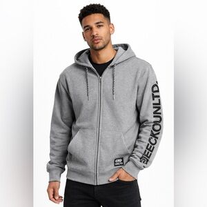 Ecko Unltd Gray Full Zip Hoodie Sweatshirt Logo Sleeve Size 2XL Urban Casual
